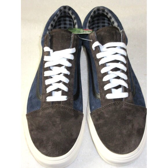 Vans Men's Old Skool Pig Suede Plaid Brown Navy Blue Skate shoes Size 13 NIB - Picture 1 of 5